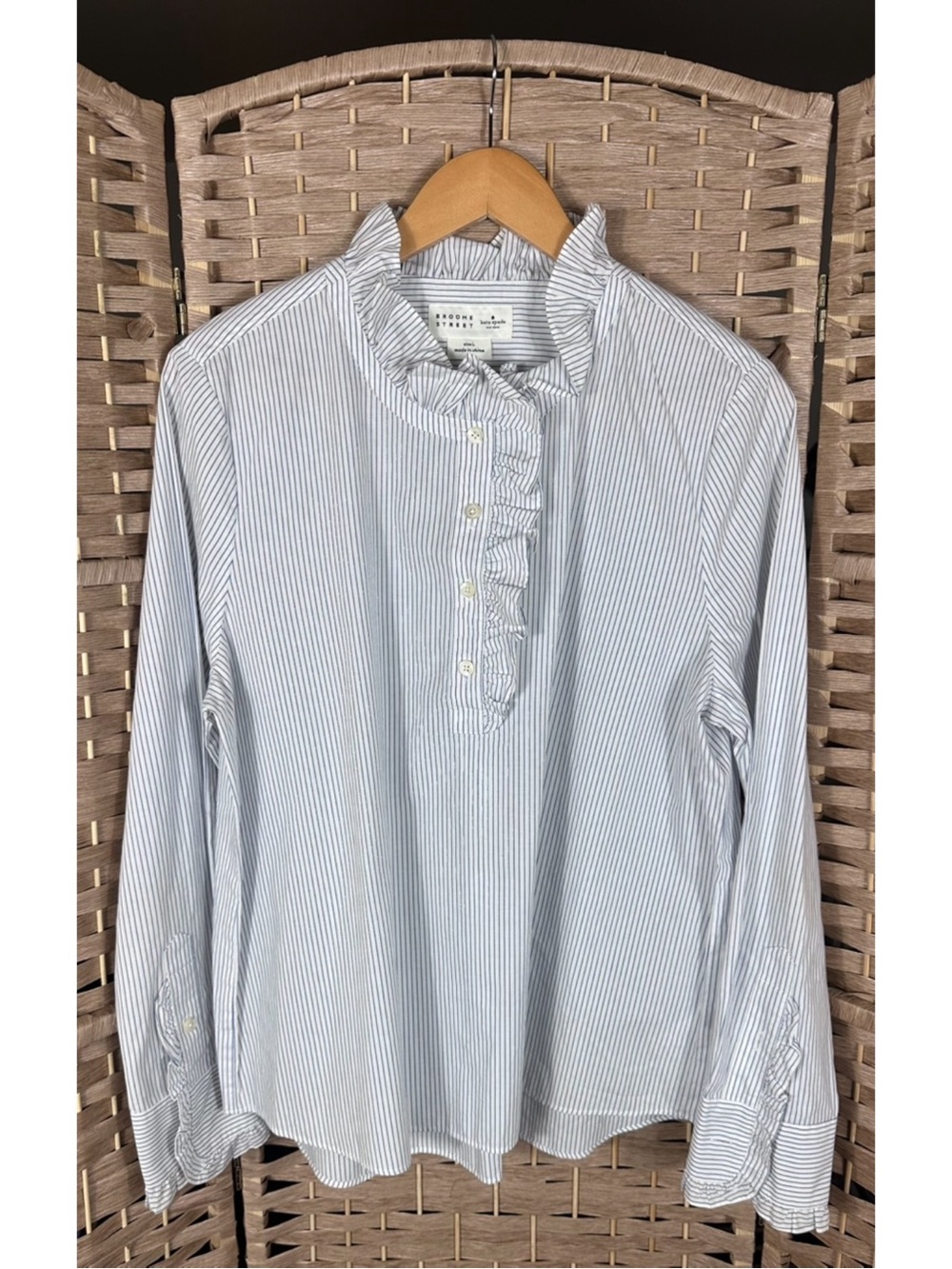 Kate Spade New York Broome Street Striped Ruffle Collar Blouse - Size Large